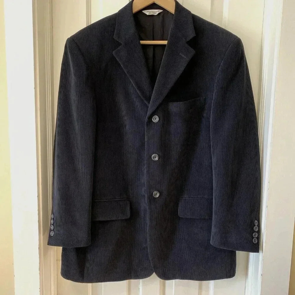 Pronto Uomo Men’s Corduroy Blazer Jacket Black  40 Short Preppy Academia Casual